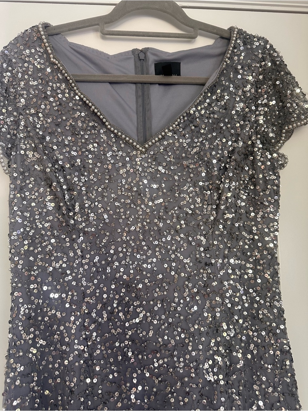 Adrianna Papell Silver Beaded Maxi Gown - Picture 4 of 11
